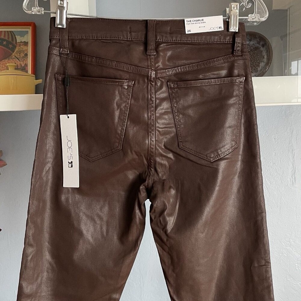 JOE'S JEANS Charlie High Rise Skinny Ankle Coated Jeans Size 26 Dark Brown - Picture 8 of 12